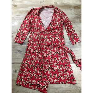 J. McLaughlin Pink With Burgundy Design Wrap Dress Women's Medium Casual Beachy